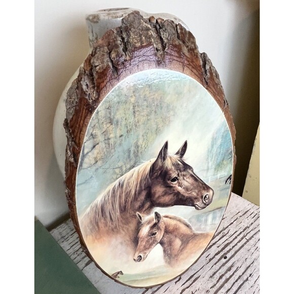 Vintage Decoupage Wooden Slab Horse Painting, Horse And Foal / Wall Art 7 x 11 - Picture 5 of 8